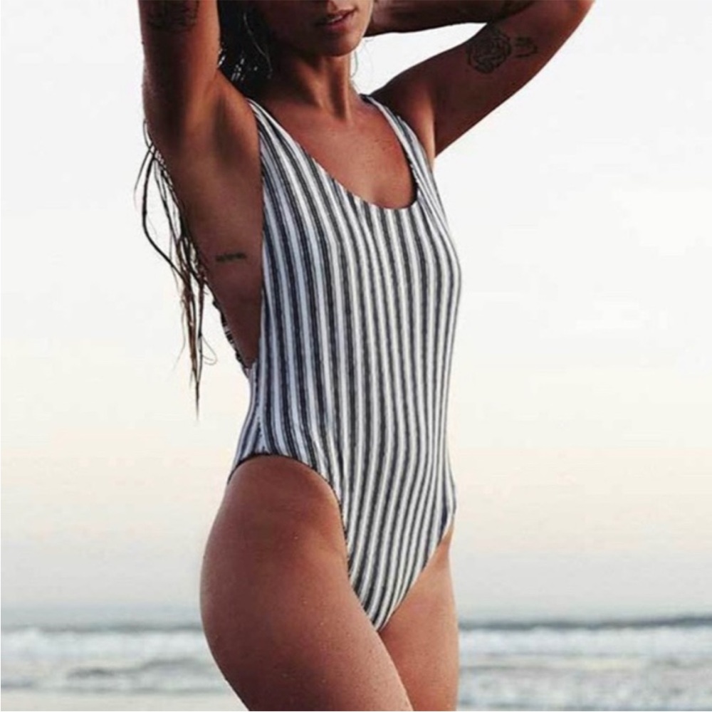 Billabong Black and White Striped One Piece Swimsuit